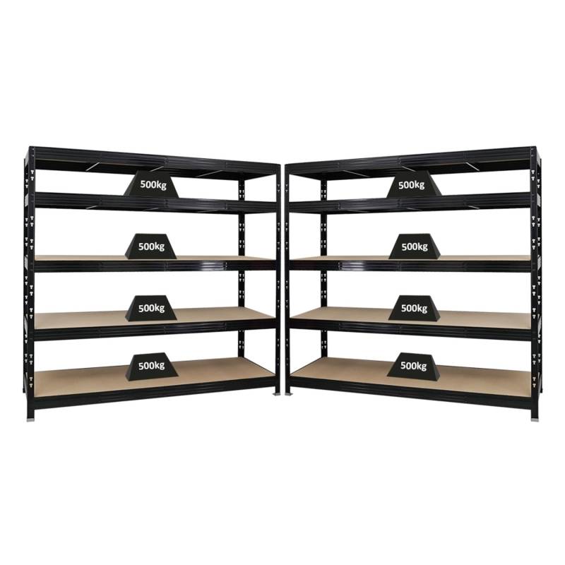 PROREGAL Mega Deal 2x Profi Schwerlastregal Rhino HxBxT 180 x 200 x 60 cm 5 Spanplatten-Ebenen 8mm Fachlast 500 kg Schwarz von PROREGAL
