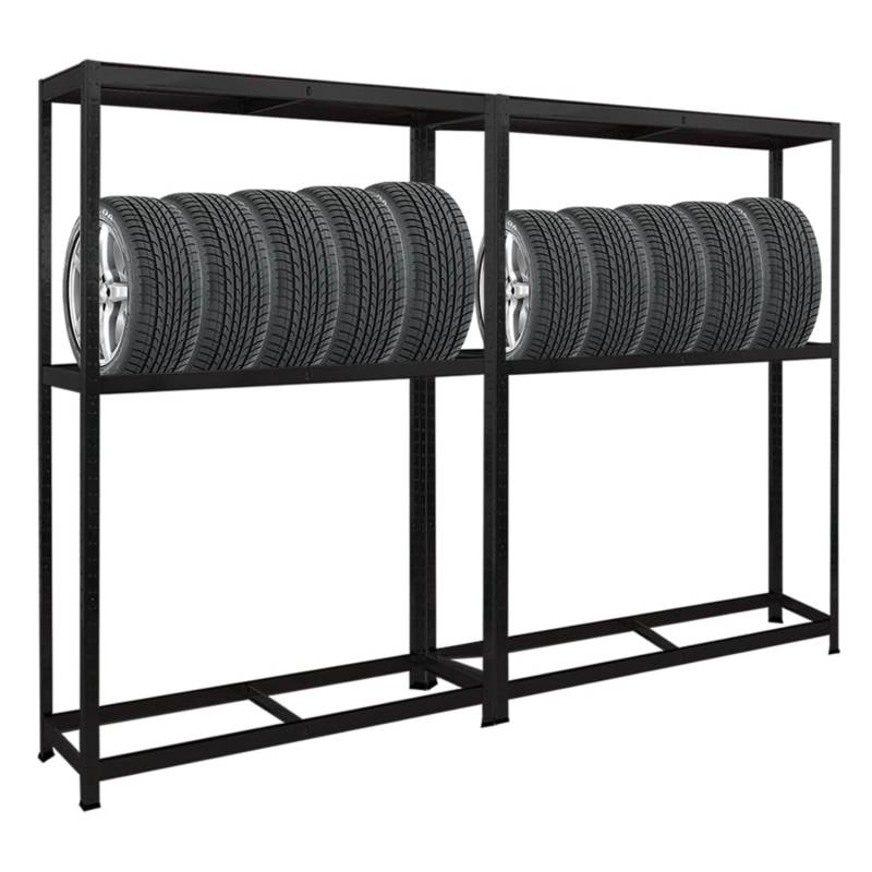 PROREGAL Mega Deal 2x Reifenregal RAGNAR HxBxT 180 x 120 x 40cm Bis Zu 8 Reifen Auf 2 Ebenen + Ablage 265kg Fachlast Schwarz von PROREGAL