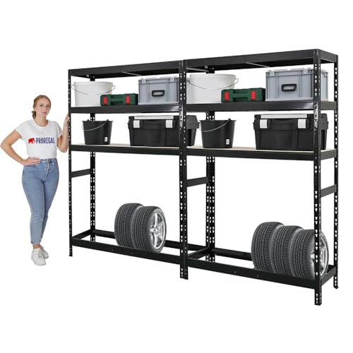 PROREGAL Mega Deal | 2x Reifenregal Tiger | HxBxT 180x120x40 cm | bis zu 6 Reifen auf 1 Ebene | mit 3 Fachboden | Schwarz | Reifenständer Garagenregal von PROREGAL