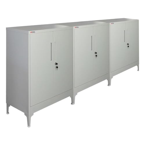 PROREGAL Mega Deal 3X Aktenschrank Elephant abschließbar aus Metall mit Beinen & 2 Türen 80 cm breit 2 Ebenen Lichtgrau Mehrzweckschrank 90x80x40cm Büroschrank Metallschrank Aufbewahrungsschrank von PROREGAL