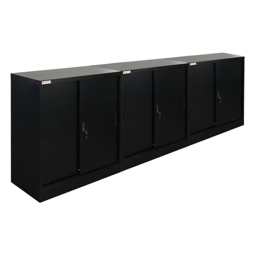 PROREGAL Mega Deal 3X Aktenschrank Elephant mit abschließbaren Schiebetüren | HxBxT 90x90x40cm | 2 Fachböden | Schwarz | Metallschrank abschließbar Lagerschrank Ordnerschrank Büroschrank PROREGAL Mega Deal 3X Aktenschrank Elephant mit abschließbaren Schiebetüren | HxBxT 90x90x40cm | 2 Fachböden | Schwarz | Metallschrank abschließbar Lagerschrank Ordnerschrank Büroschrank von PROREGAL