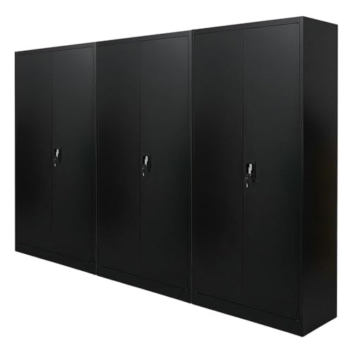 PROREGAL Mega Deal 3X Flügeltürenschrank Elephant Metall Aktenschrank abschließbar 2 Türen 180x80x40cm Stahl 4 Ebenen Stahlschrank Pulverbeschichtung Schwarz Werkstattschrank Mehrzweckschrank von PROREGAL