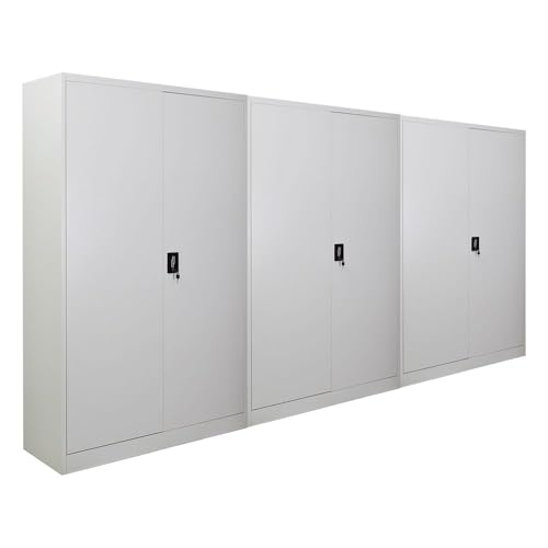 PROREGAL Mega Deal 3X Flügeltürenschrank Elephant Metall Aktenschrank komplett montiert abschließbar 2 Türen 180x120x40cm Stahl 4 Ebenen Stahlschrank Pulverbeschichtung Lichtgrau Werkstattschrank von PROREGAL