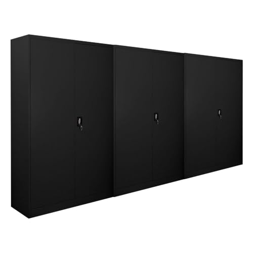 PROREGAL Mega Deal 3X Flügeltürenschrank Elephant Metall Aktenschrank komplett montiert abschließbar 2 Türen 180x120x40cm Stahl 4 Ebenen Stahlschrank Pulverbeschichtung Schwarz Werkstattschrank von PROREGAL