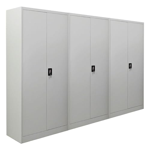 PROREGAL Mega Deal 3X Flügeltürenschrank Elephant Metall Aktenschrank komplett montiert abschließbar 2 Türen 180x80x40cm Stahl 4 Ebenen Stahlschrank Pulverbeschichtung Lichtgrau Werkstattschrank von PROREGAL