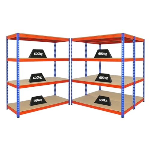 PROREGAL Mega Deal 3X Profi Schwerlastregal Bison, HxBxT 180x160x60cm mit Fachlast 600kg, 4 Fachböden, Blau-Orange, Steckregal Garagenregal Lagerregal Werkstattregal Weitspannregal von PROREGAL