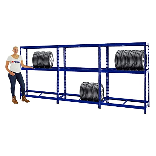 PROREGAL Mega Deal 3X Reifenregal Tiger Blau bis zu 24 Reifen 180x130x50 cm von PROREGAL