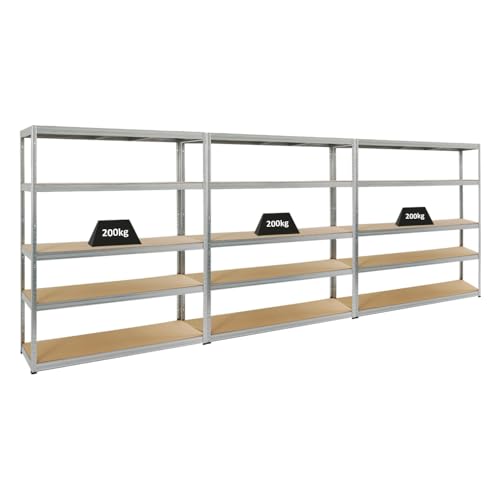 PROREGAL Mega Deal 3er-Set Schwerlastregale Giant Elephant 180x150x45cm mit 5 Ebenen Fachlast 200kg Verzinkt, Kellerregal, Steckregal, Garagenregal, Lagerregal von PROREGAL