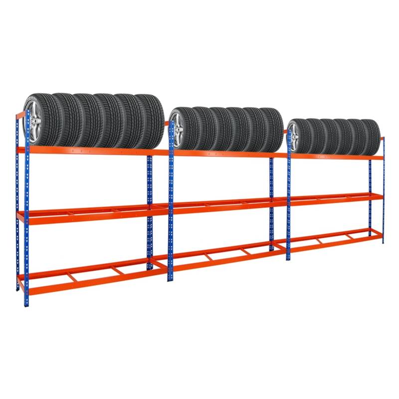 PROREGAL Mega Deal 3x Reifenregal Tiger XL HxBxT 200 x 180 x 45 cm Bis Zu 63 Reifen Blau-Orange von PROREGAL