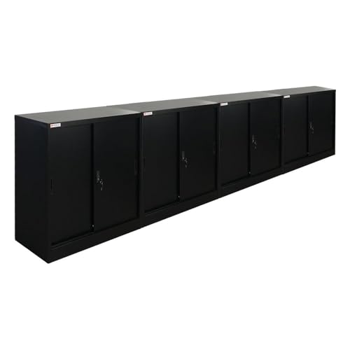 PROREGAL Mega Deal 4X Aktenschrank Elephant mit abschließbaren Schiebetüren | HxBxT 90x90x40cm | 2 Fachböden | Schwarz | Metallschrank abschließbar Lagerschrank Ordnerschrank Büroschrank PROREGAL Mega Deal 4X Aktenschrank Elephant mit abschließbaren Schiebetüren | HxBxT 90x90x40cm | 2 Fachböden | Schwarz | Metallschrank abschließbar Lagerschrank Ordnerschrank Büroschrank von PROREGAL