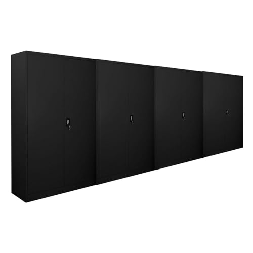 PROREGAL Mega Deal 4X Flügeltürenschrank Elephant Metall Aktenschrank abschließbar 2 Türen 180x120x40cm Stahl 4 Ebenen Stahlschrank Pulverbeschichtung Schwarz Werkstattschrank Mehrzweckschrank von PROREGAL