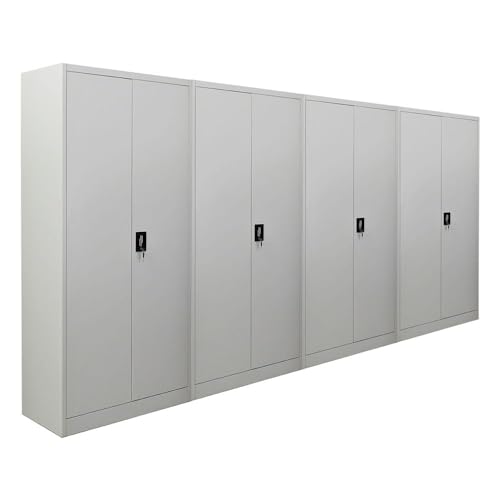 PROREGAL Mega Deal 4X Flügeltürenschrank Elephant Metall Aktenschrank abschließbar 2 Türen 180x80x40cm Stahl 4 Ebenen Stahlschrank Pulverbeschichtung Lichtgrau Werkstattschrank Mehrzweckschrank von PROREGAL