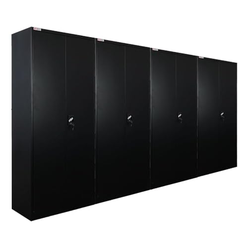 PROREGAL Mega Deal 4X Flügeltürenschrank Elephant Metall Spind abschließbar 2 Türen 180x80x40cm Stahl 6 Fächern & Kleiderstange Stahlschrank Pulverbeschichtung Schwarz Garderobenschrank Aktenschrank von PROREGAL