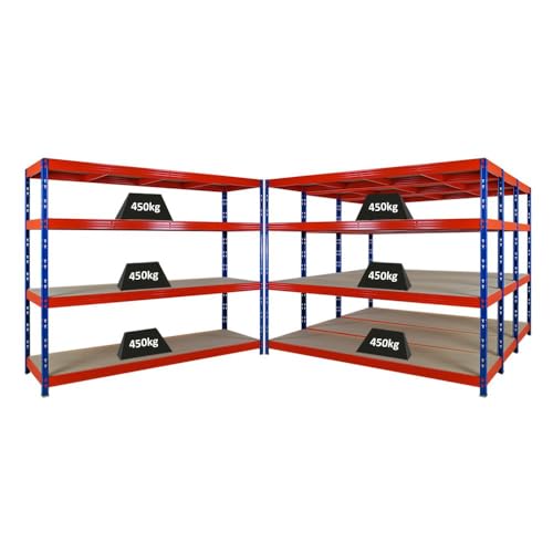 PROREGAL Mega Deal | 4X Profi Schwerlastregal Rhino | HxBxT 180x240x60cm | 4 Spanplatten-Ebenen 8mm | Fachlast 450kg | Blau/Orange | Garagenregal, Lagerregal, Steckregal, Weitspannregal PROREGAL Mega Deal | 4X Profi Schwerlastregal Rhino | HxBxT 180x240x60cm | 4 Spanplatten-Ebenen 8mm | Fachlast 450kg | Blau/Orange | Garagenregal, Lagerregal, Steckregal, Weitspannregal von PROREGAL