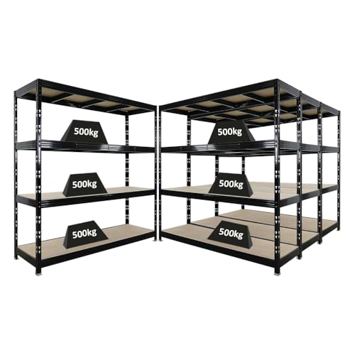 PROREGAL Mega Deal | 4X Profi Schwerlastregal Rhino | HxBxT 200x200x60cm | 4 Spanplatten-Ebenen 16mm | Fachlast 500kg | Schwarz | Garagenregal, Lagerregal, Steckregal, Weitspannregal PROREGAL Mega Deal | 4X Profi Schwerlastregal Rhino | HxBxT 200x200x60cm | 4 Spanplatten-Ebenen 16mm | Fachlast 500kg | Schwarz | Garagenregal, Lagerregal, Steckregal, Weitspannregal von PROREGAL