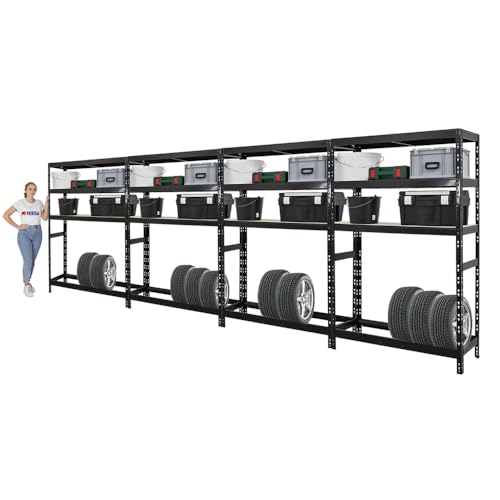 PROREGAL Mega Deal | 4x Reifenregal Tiger | HxBxT 180x120x40 cm | bis zu 6 Reifen auf 1 Ebene | mit 3 Fachboden | Schwarz | Reifenständer Garagenregal von PROREGAL