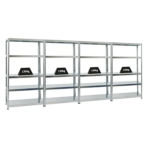 PROREGAL Mega Deal 4er-Sparset Metallregal Steel Eagle 180x100x40cm Fachlast 130kg Verzinkt Schwerlastregal, Küchenregal, Kellerregal, Steckregal, Garagenregal, Lagerregal von PROREGAL