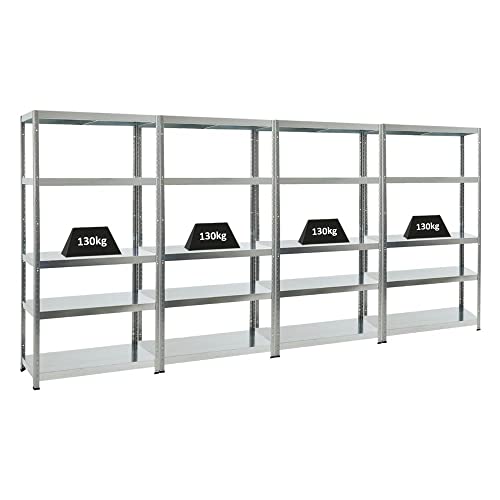 PROREGAL Mega Deal 4er-Sparset Metallregal Steel Eagle 180x90x40cm Fachlast 130kg Verzinkt Schwerlastregal, Küchenregal, Kellerregal, Steckregal, Garagenregal, Lagerregal von PROREGAL