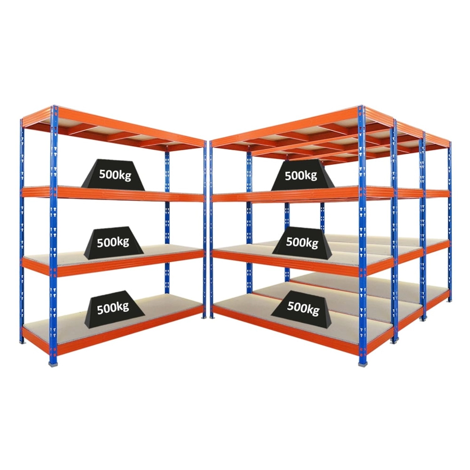 PROREGAL Mega Deal 4x Profi Schwerlastregal Rhino HxBxT 200x200x60cm 4 Spanplatten-Ebenen 16mm Fachlast 500kg Blau-Orange PROREGAL Mega Deal 4x Profi Schwerlastregal Rhino HxBxT 200x200x60cm 4 Spanplatten-Ebenen 16mm Fachlast 500kg Blau-Orange von PROREGAL