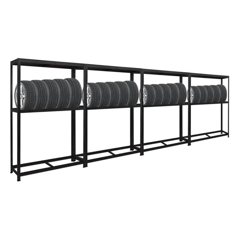 PROREGAL Mega Deal 4x Reifenregal RAGNAR HxBxT 180 x 120 x 40cm Bis Zu 8 Reifen Auf 2 Ebenen + Ablage 265kg Fachlast Schwarz von PROREGAL
