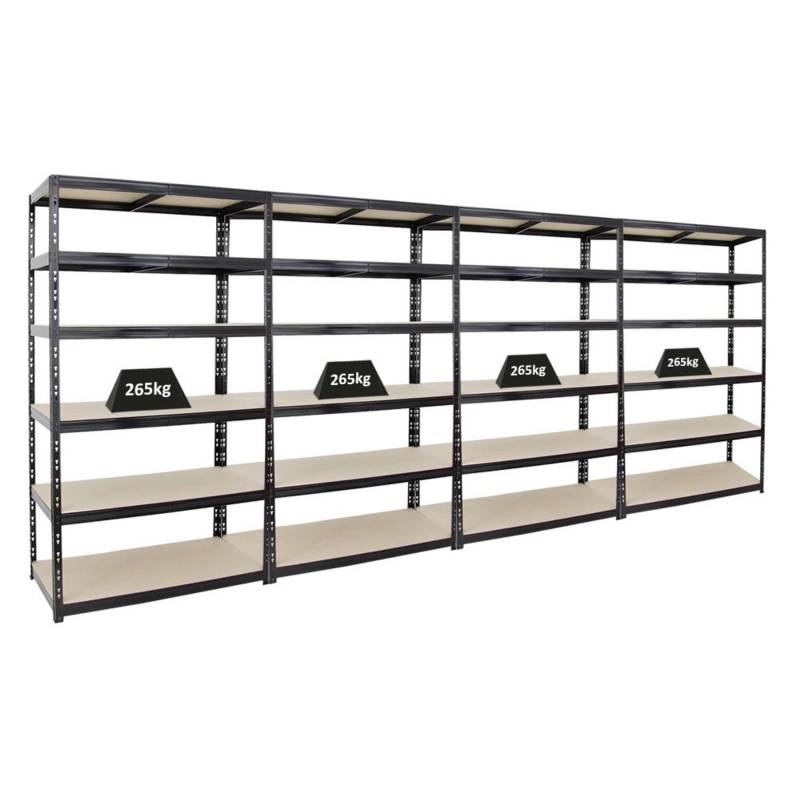 PROREGAL Mega Deal 4x Schwerlastregal Giant Tiger XL HxBxT 220 x 120 x 60 cm Fachlast 265 kg 6-Ebenen Schwarz von PROREGAL