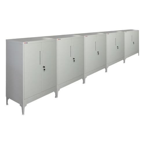 PROREGAL Mega Deal 5X Aktenschrank Elephant abschließbar aus Metall mit Beinen & 2 Türen 80 cm breit 2 Ebenen Lichtgrau Mehrzweckschrank 90x80x40cm Büroschrank Metallschrank Aufbewahrungsschrank von PROREGAL