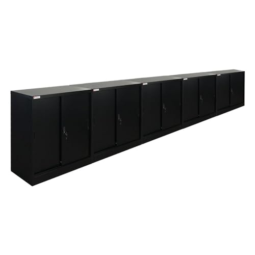 PROREGAL Mega Deal 5X Aktenschrank Elephant mit abschließbaren Schiebetüren | HxBxT 90x90x40cm | 2 Fachböden | Schwarz | Metallschrank abschließbar Lagerschrank Ordnerschrank Büroschrank von PROREGAL
