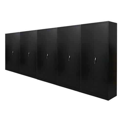 PROREGAL Mega Deal 5X Flügeltürenschrank Elephant Metall Aktenschrank abschließbar 2 Türen 180x80x40cm Stahl 4 Ebenen Stahlschrank Pulverbeschichtung Schwarz Werkstattschrank Mehrzweckschrank von PROREGAL