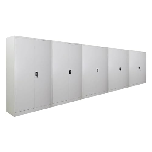 PROREGAL Mega Deal 5X Flügeltürenschrank Elephant Metall Aktenschrank komplett montiert abschließbar 2 Türen 180x120x40cm Stahl 4 Ebenen Stahlschrank Pulverbeschichtung Lichtgrau Werkstattschrank von PROREGAL