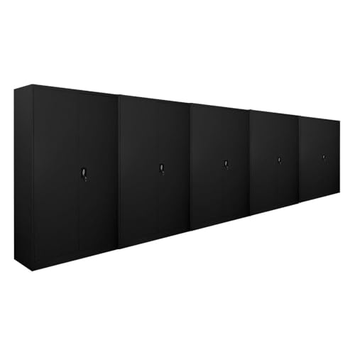 PROREGAL Mega Deal 5X Flügeltürenschrank Elephant Metall Aktenschrank komplett montiert abschließbar 2 Türen 180x120x40cm Stahl 4 Ebenen Stahlschrank Pulverbeschichtung Schwarz Werkstattschrank von PROREGAL