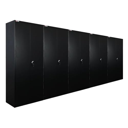 PROREGAL Mega Deal 5X Flügeltürenschrank Elephant Metall Spind abschließbar 2 Türen 180x80x40cm Stahl 6 Fächern & Kleiderstange Stahlschrank Pulverbeschichtung Schwarz Garderobenschrank Aktenschrank von PROREGAL