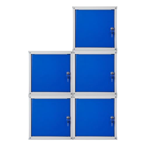 PROREGAL Mega Deal 5X Schließfachwürfel Cubic HxBxT 35x35x35cm Grau/Blau Schließfachschrank Metallspind Wertfachschrank Umkleideschrank 5 Fächer von PROREGAL