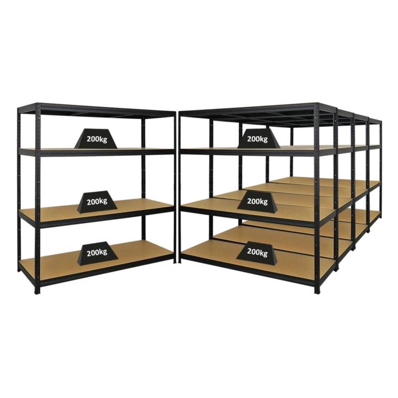 PROREGAL Mega Deal 5er-Set Schwerlastregal Giant Elephant 160x150x60cm mit 4 Ebenen Fachlast 200kg Schwarz von PROREGAL