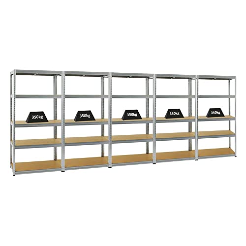 PROREGAL Mega Deal 5er-Set Schwerlastregale Slim Elephant 180x90x45cm mit 5 Ebenen Fachlast 350kg Verzinkt von PROREGAL