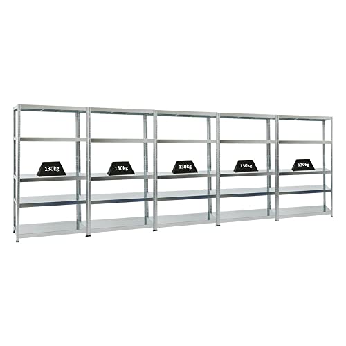 PROREGAL Mega Deal 5er-Sparset Metallregal Steel Eagle 180x100x40cm Fachlast 130kg Verzinkt Schwerlastregal, Küchenregal, Kellerregal, Steckregal, Garagenregal, Lagerregal von PROREGAL