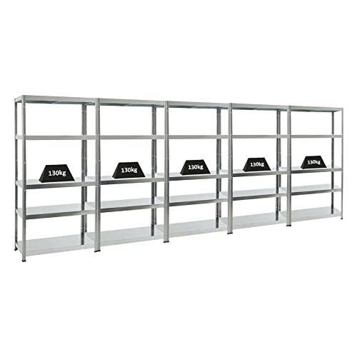 PROREGAL Mega Deal 5er-Sparset Metallregal Steel Eagle 180x90x40cm Fachlast 130kg Verzinkt Schwerlastregal, Küchenregal, Kellerregal, Steckregal, Garagenregal, Lagerregal von PROREGAL