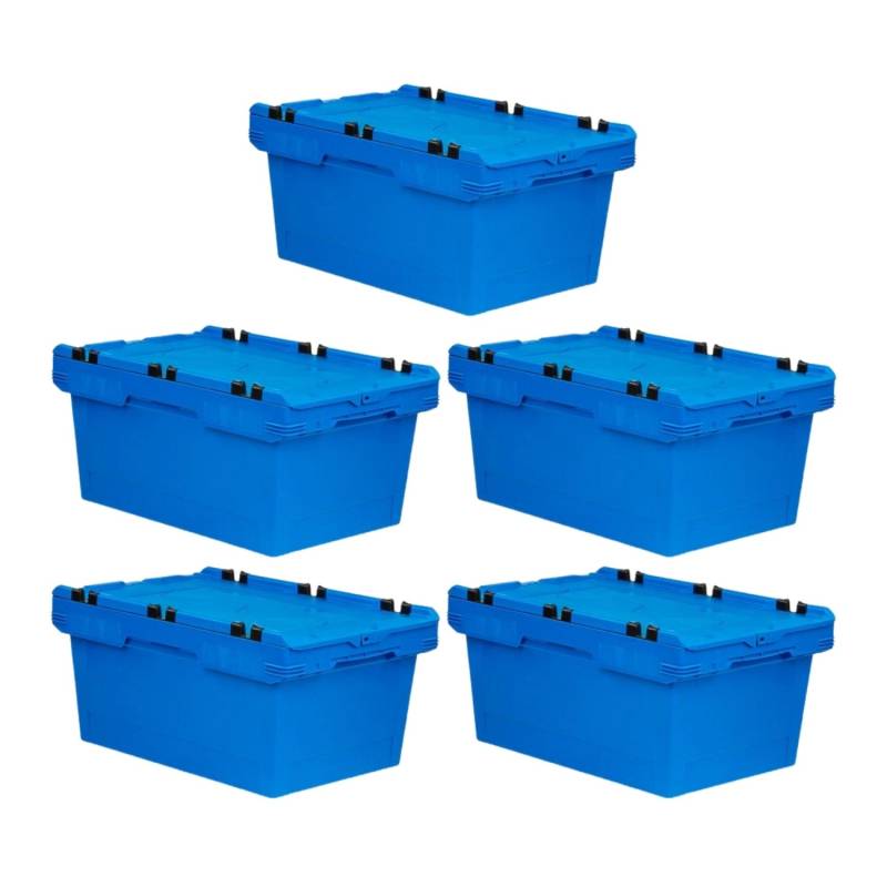 PROREGAL Mega Deal 5x Conical Mehrweg-Stapelbehälter mit Krokodildeckel Blau HxBxT 29,9 x 41 x 61cm 47 Liter Lagerbox  Eurobox  Transportbox von PROREGAL