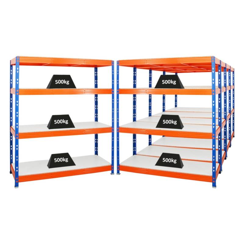 PROREGAL Mega Deal 5x Profi Schwerlastregal Rhino HxBxT 180 x 160 x 60 cm 4 Melamin-Ebenen 16mm Fachlast 500 kg Blau-Orange von PROREGAL
