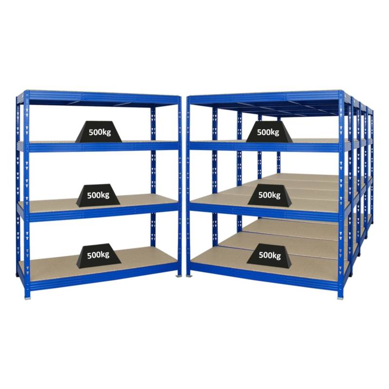 PROREGAL Mega Deal 5x Profi Schwerlastregal Rhino HxBxT 180 x 160 x 60 cm 4 Spanplatten-Ebenen 16mm Fachlast 500 kg Blau von PROREGAL