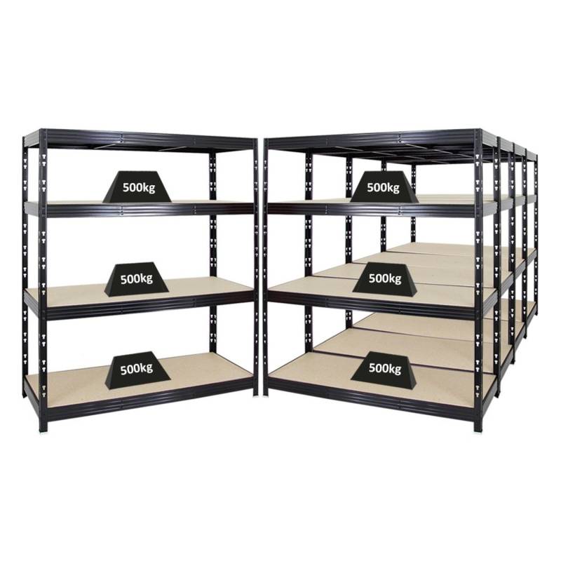 PROREGAL Mega Deal 5x Profi Schwerlastregal Rhino HxBxT 180 x 160 x 60 cm 4 Spanplatten-Ebenen 8mm Fachlast 500 kg Schwarz von PROREGAL