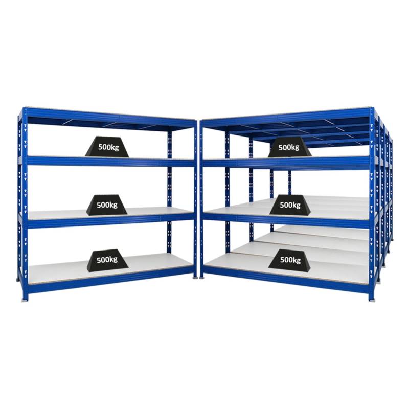 PROREGAL Mega Deal 5x Profi Schwerlastregal Rhino HxBxT 180 x 200 x 60 cm 4 Melamin-Ebenen 16mm Fachlast 500 kg Blau von PROREGAL