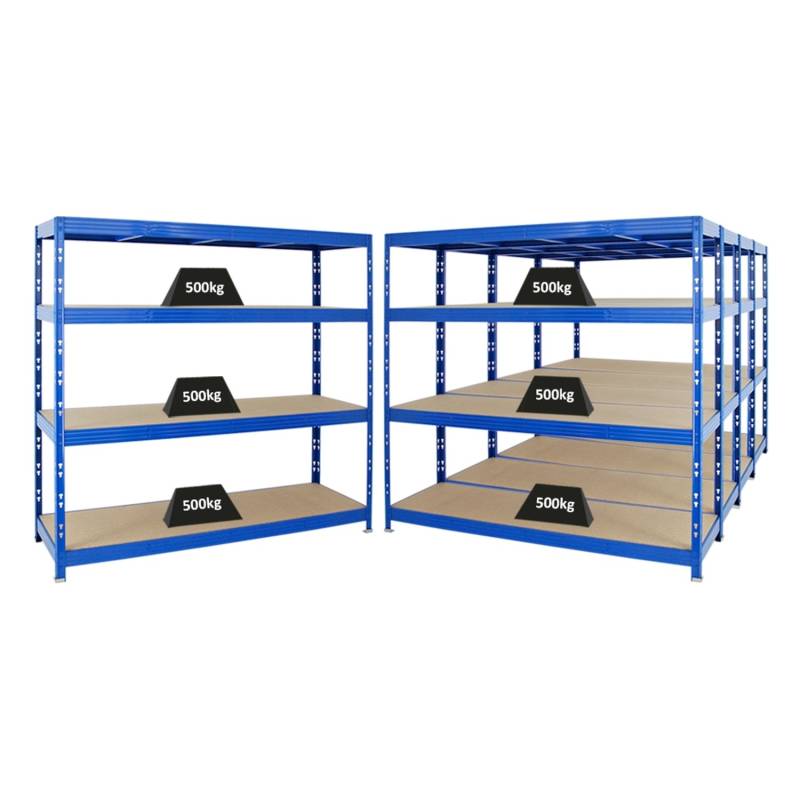 PROREGAL Mega Deal 5x Profi Schwerlastregal Rhino HxBxT 180 x 200 x 60 cm 4 Spanplatten-Ebenen 16mm Fachlast 500 kg Blau von PROREGAL