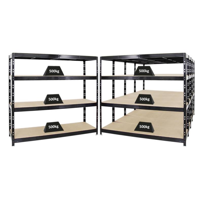 PROREGAL Mega Deal 5x Profi Schwerlastregal Rhino HxBxT 180 x 200 x 60 cm 4 Spanplatten-Ebenen 16mm Fachlast 500 kg Schwarz von PROREGAL