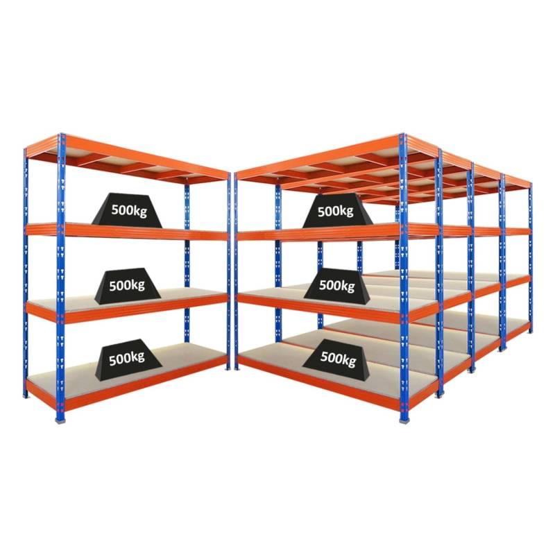 PROREGAL Mega Deal 5x Profi Schwerlastregal Rhino HxBxT 200x200x60cm 4 Spanplatten-Ebenen 16mm Fachlast 500kg Blau-Orange PROREGAL Mega Deal 5x Profi Schwerlastregal Rhino HxBxT 200x200x60cm 4 Spanplatten-Ebenen 16mm Fachlast 500kg Blau-Orange von PROREGAL