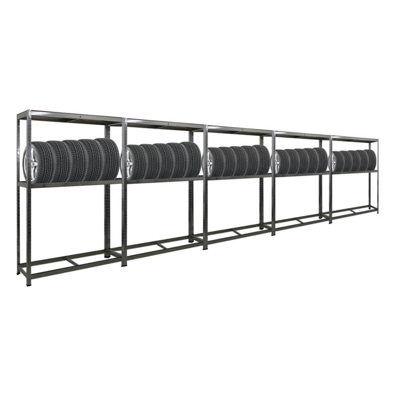 PROREGAL Mega Deal 5x Reifenregal RAGNAR HxBxT 180 x 120 x 40cm Bis Zu 8 Reifen Auf 2 Ebenen + Ablage 265kg Fachlast Verzinkt von PROREGAL