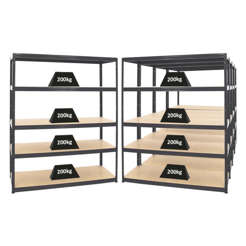 PROREGAL Mega Deal 5x Schwerlastregal Giant Elephant HxBxT 180 x 150 x 60 cm Fachlast 200 kg Schwarz von PROREGAL