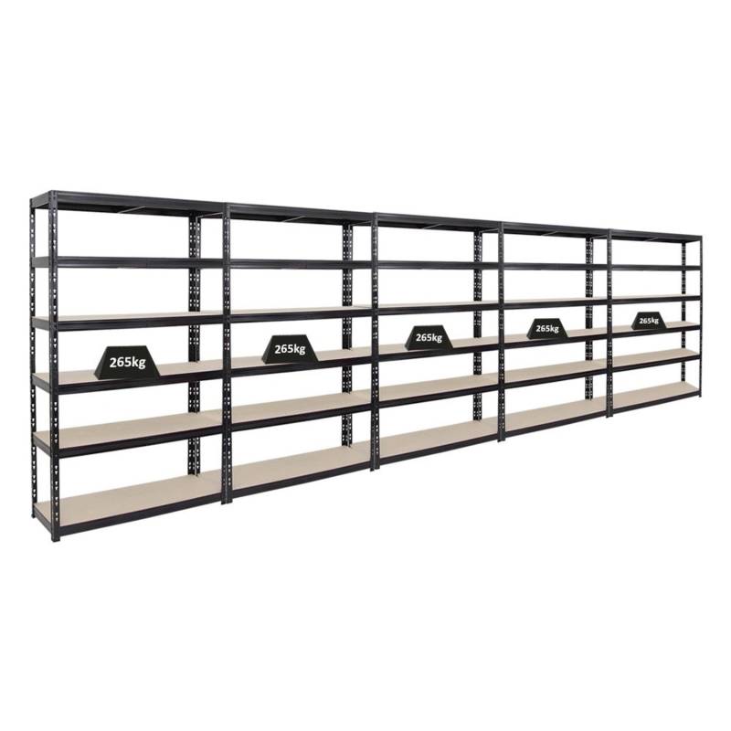 PROREGAL Mega Deal 5x Schwerlastregal Giant Tiger HxBxT 200 x 120 x 40 cm Fachlast 265 kg 6-Ebenen Schwarz von PROREGAL