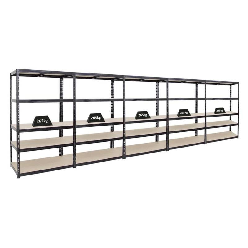 PROREGAL Mega Deal 5x Schwerlastregal Giant Tiger HxBxT 200 x 120 x 60 cm Fachlast 265 kg 5-Ebenen Schwarz von PROREGAL