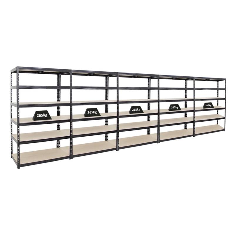 PROREGAL Mega Deal 5x Schwerlastregal Giant Tiger HxBxT 200 x 120 x 60 cm Fachlast 265 kg 6-Ebenen Schwarz von PROREGAL