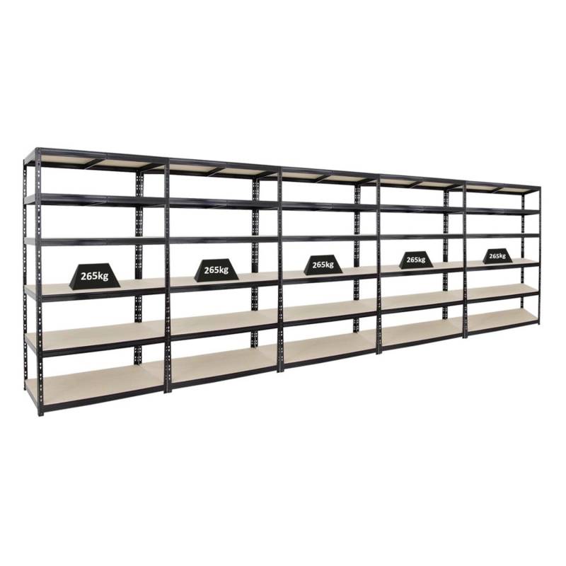 PROREGAL Mega Deal 5x Schwerlastregal Giant Tiger XL HxBxT 220 x 120 x 60 cm Fachlast 265 kg 6-Ebenen Schwarz von PROREGAL